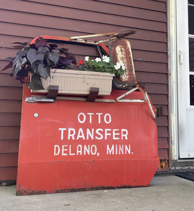 For instance, this old door-turned-planter outside the office. The door comes from a '1972 Chevy C20 involved in a fire after my dad had sold it in an auction,' Kevin said, then found after the fire.