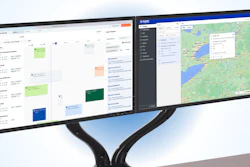 Dual curved monitor setup displaying project management software, communication tools, and map application for productivity workflow