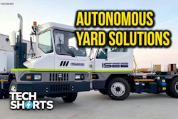 Autonomous ISEE yard truck with autonomous solutions branding in industrial yard setting