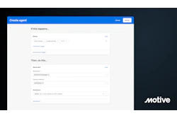 Motive logo displayed on agent creation interface with workflow automation settings