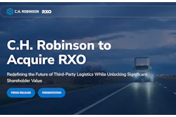 C.H. Robinson and RXO acquisition announcement featuring hexagonal logo on highway background