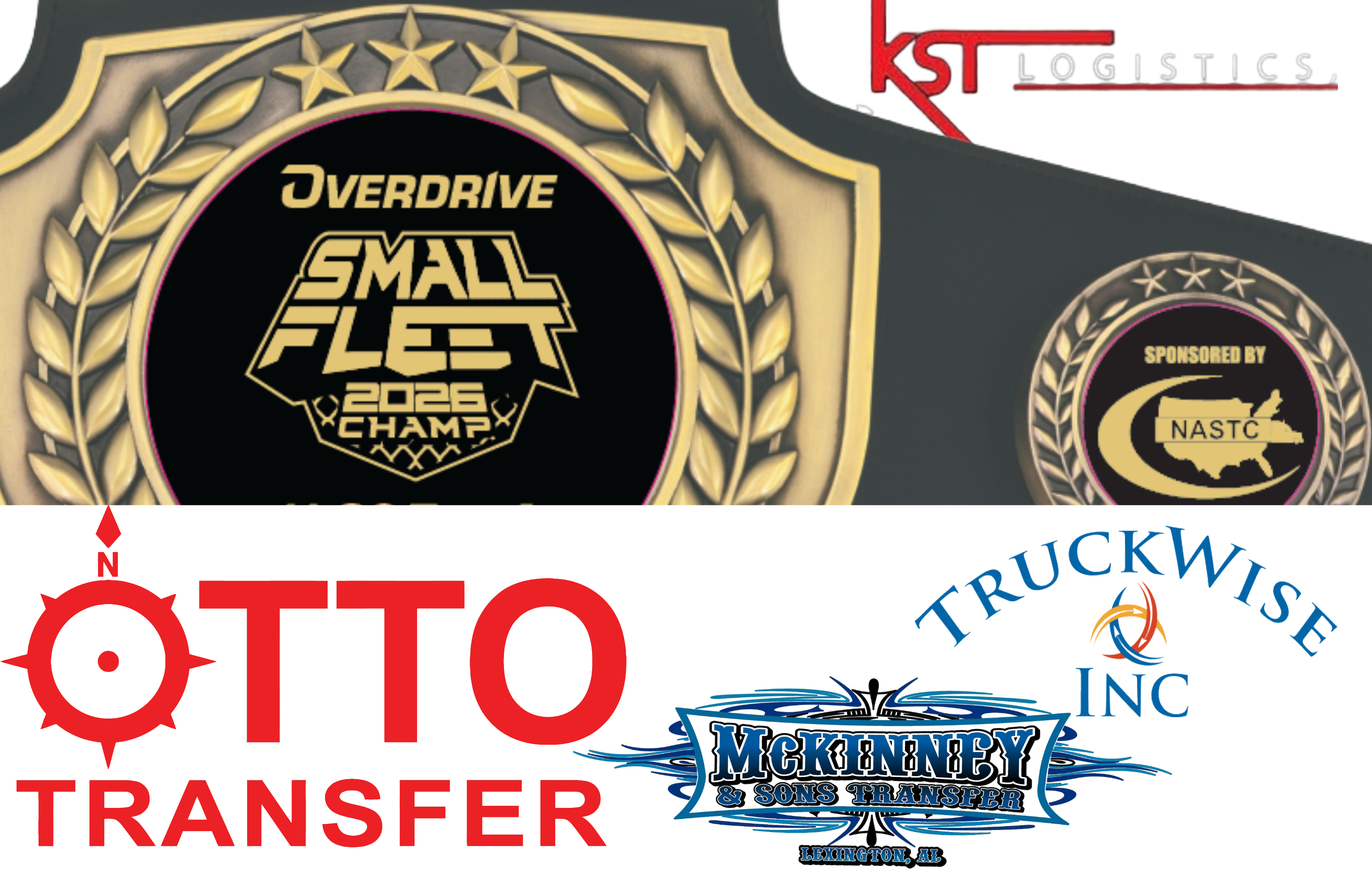 Overdrive Small Fleet 2022 Championship badge with logos from KST Logistics, Otto Transfer, McKenney Truckwise, and NASTC sponsor