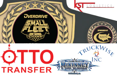 Overdrive Small Fleet 2022 Championship badge with logos from KST Logistics, Otto Transfer, McKenney Truckwise, and NASTC sponsor